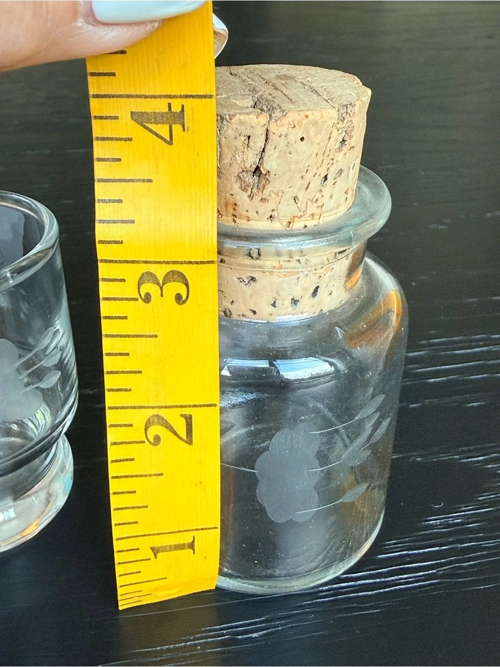 Vintage Clear Glass Apothecary Bottle with Cork and Matching Shot Glass - Clear